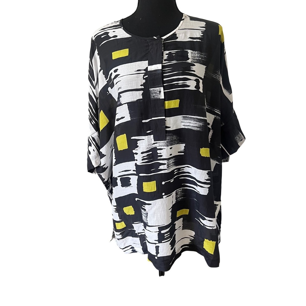 Lafayette 148 Women Silk Cotton Blend Tunic Top Size S Black Chic Geometric